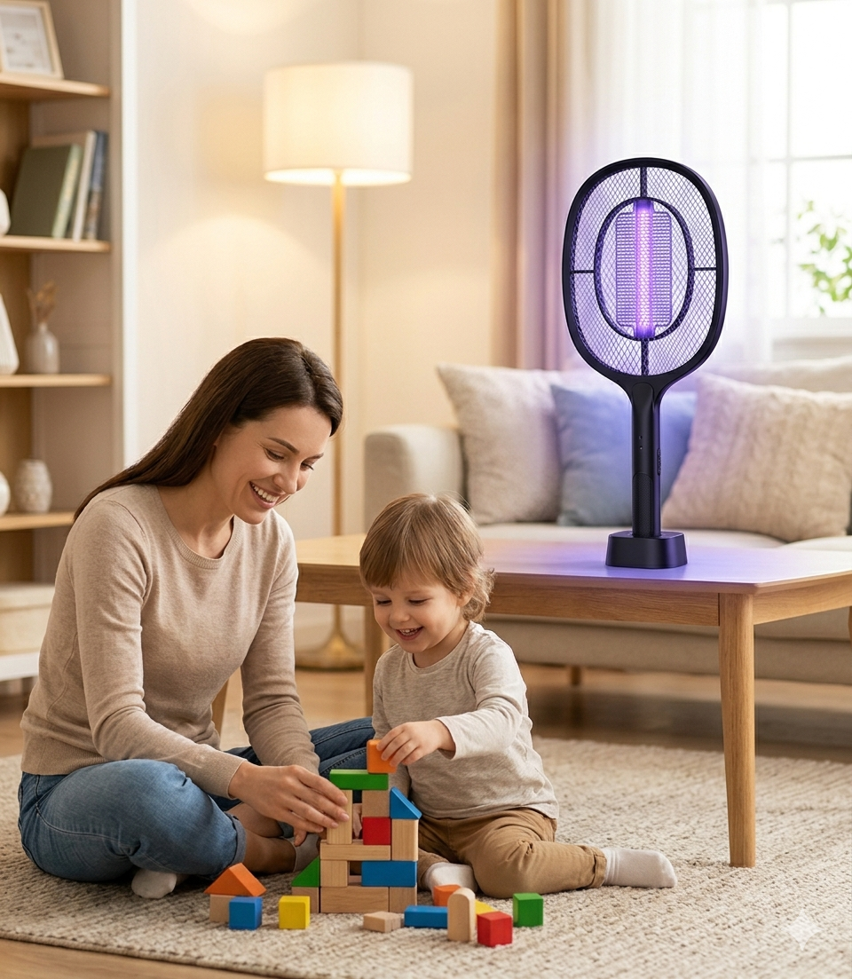 2-in-1 Electric Mosquito Killer Racket — Auto Zap & Manual Mode | USB Rechargeable | 4000V Powerful Bug Zapper for Home, Office & Outdoor