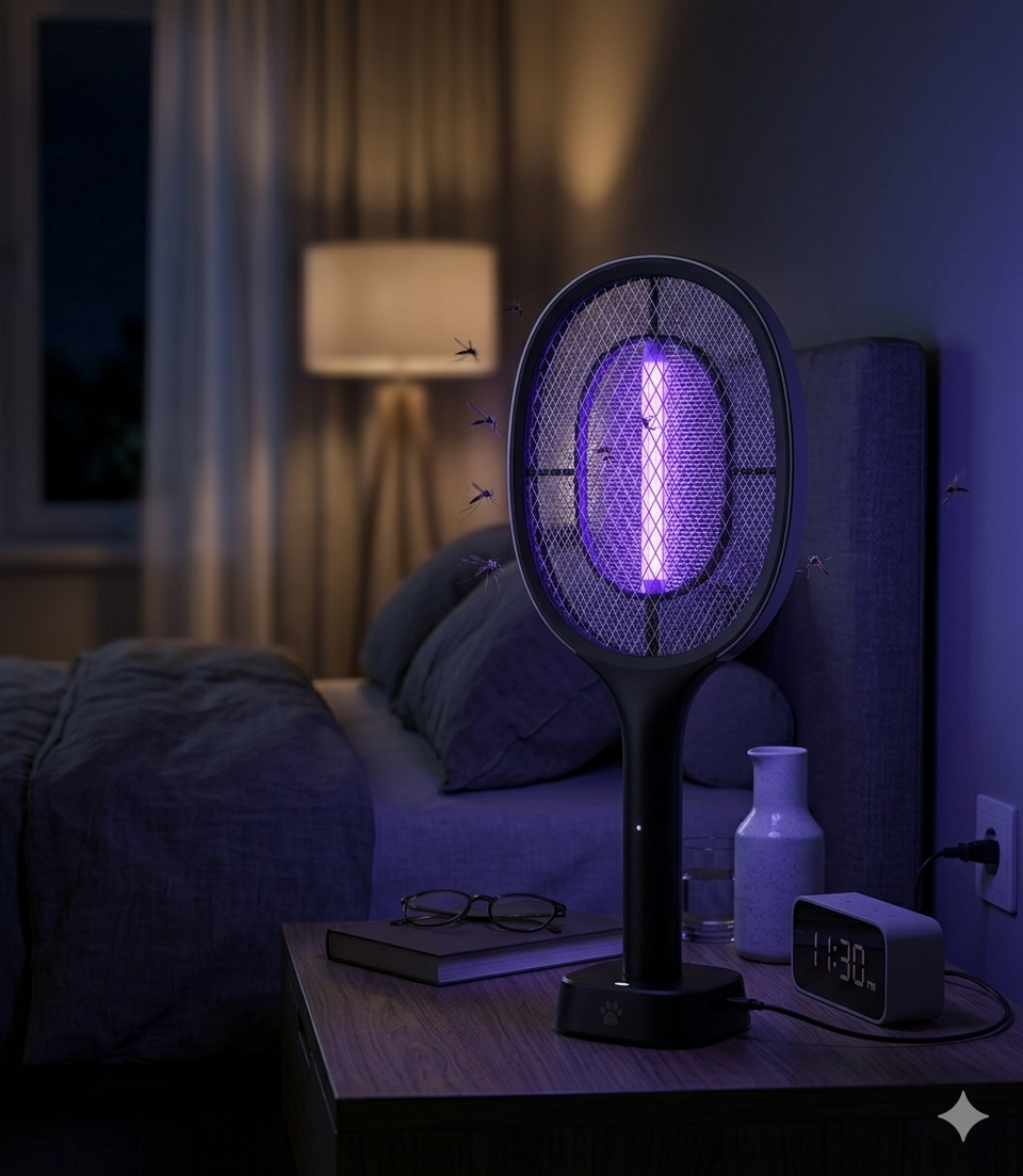 2-in-1 Electric Mosquito Killer Racket — Auto Zap & Manual Mode | USB Rechargeable | 4000V Powerful Bug Zapper for Home, Office & Outdoor