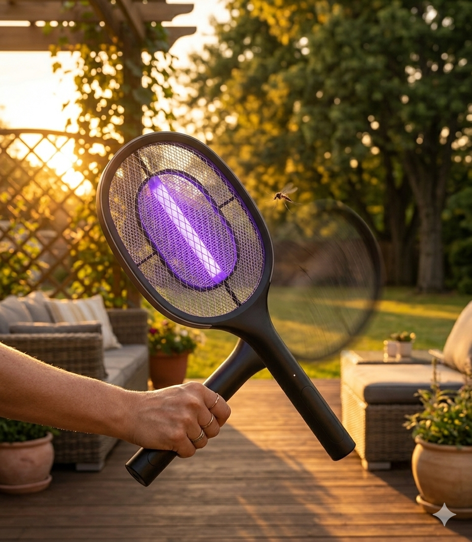2-in-1 Electric Mosquito Killer Racket — Auto Zap & Manual Mode | USB Rechargeable | 4000V Powerful Bug Zapper for Home, Office & Outdoor