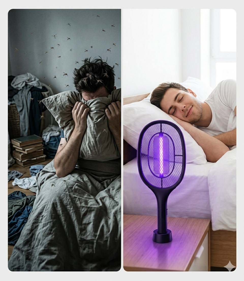 2-in-1 Electric Mosquito Killer Racket — Auto Zap & Manual Mode | USB Rechargeable | 4000V Powerful Bug Zapper for Home, Office & Outdoor